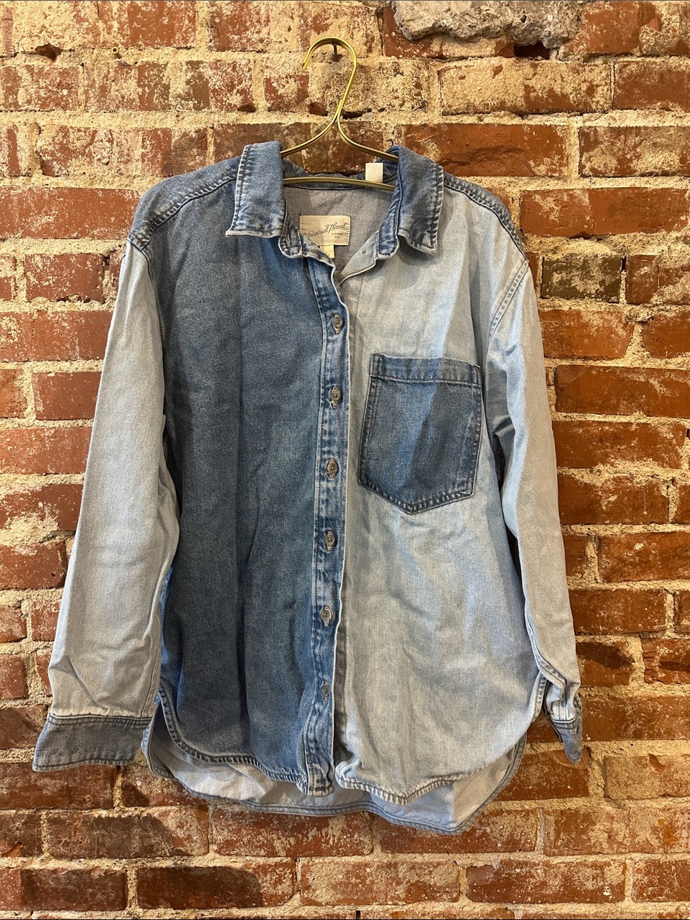 Universal Thread Two-Tone Denim Button-Down Shirt - Light & Dark Blue